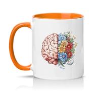 Sassy Souls Brain and Flowers 11oz Ceramic Novelty Mug Psychology Creative Mindfulness Tea Coffee Cup Gift Orange