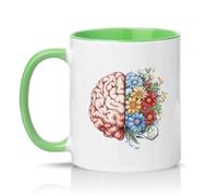 Sassy Souls Brain and Flowers 11oz Ceramic Novelty Mug Psychology Creative Mindfulness Tea Coffee Cup Gift Green