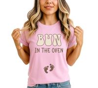Sassy Souls Bun in The Oven Womens T-Shirt Baby Announcement Pregnancy Expecting Mum Gift for Her M (12-14) Light Pink
