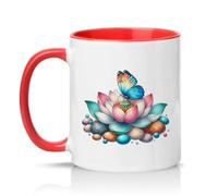 Sassy Souls Butterfly Lotus 11oz Ceramic Novelty Mug Butterfly Lotus Art Nature and Floral Tea Coffee Cup Red