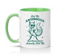 Sassy Souls Call Me Antisocial But Please Dont Actually Call Me 11oz Ceramic Novelty Mug Introvert Humour Office Tea Coffee Cup Gift Green