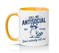 Sassy Souls Call Me Antisocial But Please Dont Actually Call Me 11oz Ceramic Novelty Mug Office Humour Tea Coffee Cup Golden Yellow