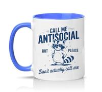 Sassy Souls Call Me Antisocial But Please Dont Actually Call Me 11oz Ceramic Novelty Mug Office Humour Tea Coffee Cup Blue