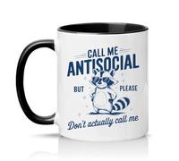 Sassy Souls Call Me Antisocial But Please Dont Actually Call Me 11oz Ceramic Novelty Mug Office Humour Tea Coffee Cup Black