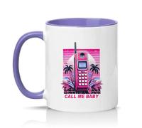 Sassy Souls Call Me Baby 11oz Ceramic Novelty Mug Retro 80s Vaporwave Aesthetic Tea Coffee Cup Light Purple