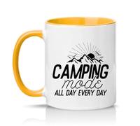 Sassy Souls Camping Mode All Day Every Day 11oz Ceramic Novelty Mug Hiking Outdoors Tea Coffee Cup Gift Golden Yellow