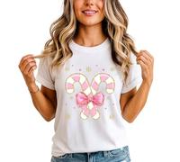 Sassy Souls Candy Canes Bow Christmas Womens T-Shirt Holiday Graphic Tee