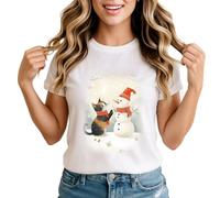 Sassy Souls Cat Snowman Winter Holiday Womens Graphic T-Shirt Festive Scene 4XL White