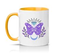 Sassy Souls Celestial Butterfly Crystal Moon 11oz Ceramic Novelty Mug Spiritual Aesthetic Tea Coffee Cup Golden Yellow