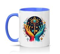 Sassy Souls Celestial Hands Magic Key 11oz Ceramic Novelty Mug Celestial Magic Symbolism Spiritual Fantasy Tea Coffee Cup Gift Blue