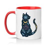 Sassy Souls Celestial Mystical Cat 11oz Ceramic Novelty Mug Witchy Moon Phases Crystals Cat Lovers Tea Coffee Cup Gift Red