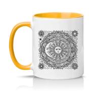 Sassy Souls Celestial Sun and Moon Mandala 11oz Ceramic Novelty Mug Astrology Tea Coffee Cup Gift Golden Yellow