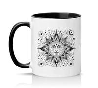 Sassy Souls Celestial Sun and Moon Mandala 11oz Ceramic Novelty Mug Boho Celestial Astrology Tea Coffee Cup Black 11oz