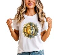 Sassy Souls Celestial Sun Moon Mystical Womens T-Shirt Sun Moon Astrology Gift for Her S (8-10) White