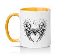 Sassy Souls Celestial Wings Moon 11oz Ceramic Novelty Mug Angel Wings Celestial Art Tea Coffee Cup Gift Golden Yellow