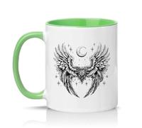 Sassy Souls Celestial Wings Moon 11oz Ceramic Novelty Mug Angel Wings Celestial Art Tea Coffee Cup Gift Green