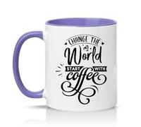 Sassy Souls Change The World Start with Coffee 11oz Ceramic Novelty Mug Coffee Lovers Tea Coffee Cup Gift Light Purple