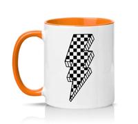 Sassy Souls Checkered Lightning Bolt 11oz Ceramic Novelty Mug Retro Rock Indie Art Tea Coffee Cup Gift Orange