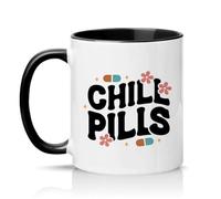 Sassy Souls Chill Pills 11oz Ceramic Novelty Mug Retro Groovy Aesthetic Tea Coffee Cup Gift Black
