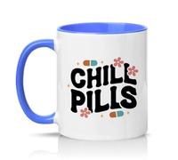 Sassy Souls Chill Pills 11oz Ceramic Novelty Mug Retro Groovy Aesthetic Tea Coffee Cup Gift Blue
