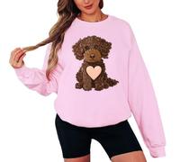 Sassy Souls Chocolate Poodle With Heart Womens Sweatshirt Puppy Love Graphic Jumper for Women Cute Dog Lover Gift M