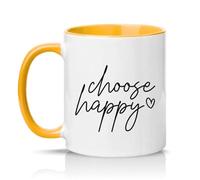 Sassy Souls Choose Happy 11oz Ceramic Novelty Mug Positivity Inspirational Tea Coffee Cup Gift Golden Yellow