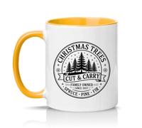 Sassy Souls Christmas Trees Cut Carry Family Owned Since 1957 Spruce Pine Fir 11oz Ceramic Novelty Mug Christmas Tree Farm Holiday Tea Coffee Cup Gift Golden Yellow