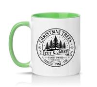Sassy Souls Christmas Trees Cut Carry Family Owned Since 1957 Spruce Pine Fir 11oz Ceramic Novelty Mug Christmas Tree Farm Holiday Tea Coffee Cup Gift Green
