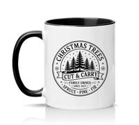 Sassy Souls Christmas Trees Cut Carry Family Owned Since 1957 Spruce Pine Fir 11oz Ceramic Novelty Mug Christmas Tree Farm Holiday Tea Coffee Cup Gift Black