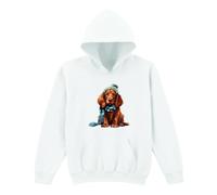 Sassy Souls Cocker Spaniel Dog Winter Hat Scarf Animals Kids Hoodie For Boys Or Girls Pullover 9-11 Years White