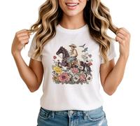 Sassy Souls Cowboy Horse Floral Womens Graphic T-Shirt Western Equestrian Vintage Design Medium White