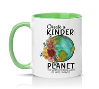 Sassy Souls Create a Kinder Planet The World Could Always Use More Kindness 11oz Ceramic Novelty Mug Kindness Inspirational Tea Coffee Cup Gift Green