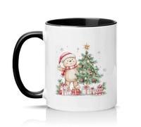 Sassy Souls Cute Bear with Christmas Tree 11oz Ceramic Novelty Mug Holiday Animal Tea Coffee Cup Gift Black