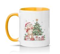 Sassy Souls Cute Bear with Christmas Tree 11oz Ceramic Novelty Mug Holiday Animal Tea Coffee Cup Gift Golden Yellow