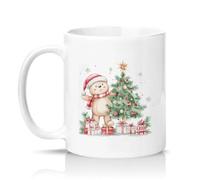 Sassy Souls Cute Bear with Christmas Tree 11oz Ceramic Novelty Mug Holiday Animal Tea Coffee Cup Gift White