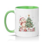 Sassy Souls Cute Bear with Christmas Tree 11oz Ceramic Novelty Mug Holiday Animal Tea Coffee Cup Gift Green