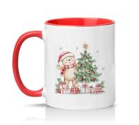 Sassy Souls Cute Bear with Christmas Tree 11oz Ceramic Novelty Mug Holiday Animal Tea Coffee Cup Gift Red