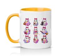 Sassy Souls Cute Ghost Girl 11oz Ceramic Novelty Mug Halloween Tea Coffee Cup Golden Yellow