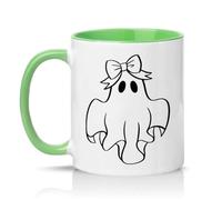 Sassy Souls Cute Ghost Girl with Bow Womens 11oz Ceramic Novelty Mug Halloween Spooky Season Tea Coffee Cup Gift Green