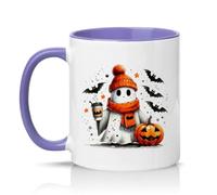 Sassy Souls Cute Ghost with Pumpkin 11oz Ceramic Novelty Mug Halloween Autumn Tea Coffee Cup Light Purple