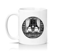Sassy Souls Cute Reading Ghosts 11oz Ceramic Novelty Mug Book Lovers Halloween Tea Coffee Cup Gift White