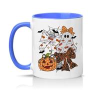 Sassy Souls Cute Spooky Bows 11oz Ceramic Novelty Mug Halloween Ghost Pumpkin Tea Coffee Cup Gift Blue