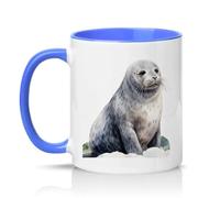 Sassy Souls Cute Watercolor Seal Design 11oz Ceramic Novelty Mug Ocean Animals Animal Lovers Tea Coffee Cup Gift Blue