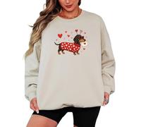 Sassy Souls Dachshund Valentines Day Womens Sweatshirt Heart Pattern Jumper Gift For Her Cute Dog Lover Pullover M Sand