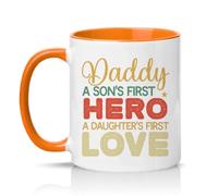 Sassy Souls Daddy A Sons First Hero A Daughters First Love Mens 11oz Ceramic Novelty Mug New Dad Fathers Day Tea Coffee Cup Orange