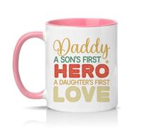Sassy Souls Daddy A Sons First Hero A Daughters First Love Mens 11oz Ceramic Novelty Mug New Dad Fathers Day Tea Coffee Cup Pink