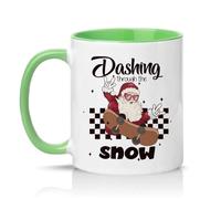 Sassy Souls Dashing Through The Snow 11oz Ceramic Novelty Mug Skateboarding Santa Christmas Tea Coffee Cup Green