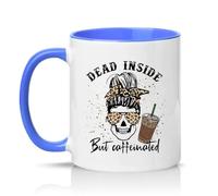 Sassy Souls Dead Inside But Caffeinated Womens 11oz Ceramic Novelty Mug Sarcastic Messy Bun Coffee Lovers Tea Coffee Cup Gift Blue