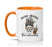 Sassy Souls Dead Inside But Caffeinated Womens 11oz Ceramic Novelty Mug Sarcastic Messy Bun Coffee Lovers Tea Coffee Cup Gift Orange