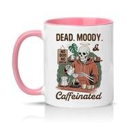 Sassy Souls Dead Moody and Caffeinated 11oz Ceramic Novelty Mug Skeleton Coffee Lovers Tea Coffee Cup Gift Pink